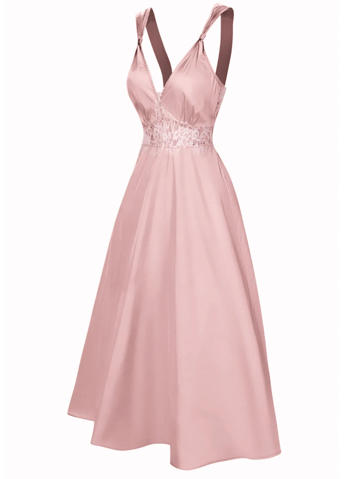 Clearance Retro Stage Pink 1930s Solid Lace Satin Nightgown