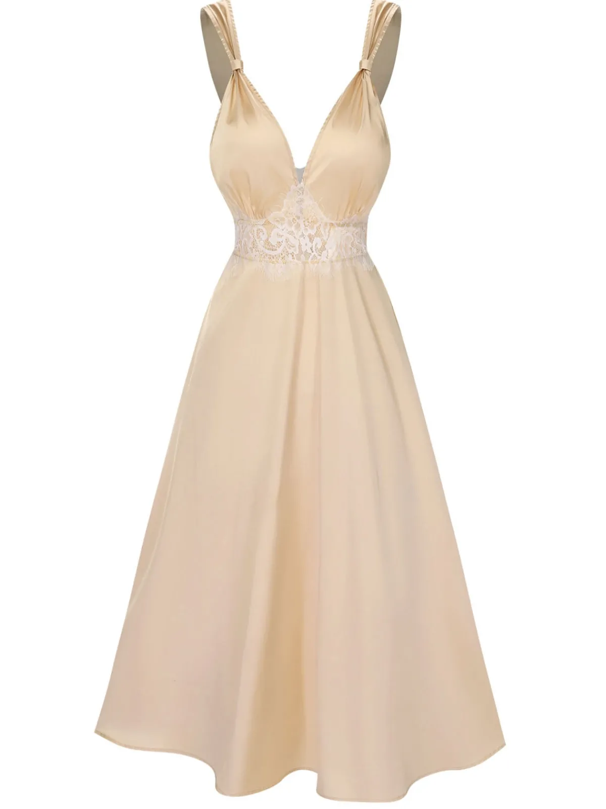Clearance Retro Stage Pink 1930s Solid Lace Satin Nightgown