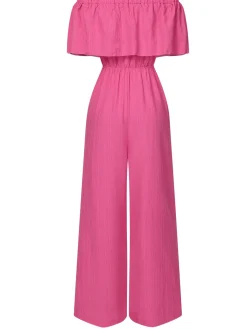 Fashion Retro Stage 1960s Solid Off-Shoulder Wideleg Jumpsuit Pink