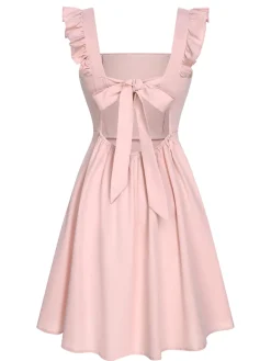 New Retro Stage 1950s Solid Ruffle Sleeveless Dress Pink