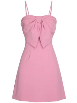 New Retro Stage 1960s Solid Spaghetti Straps Bow Dress Pink