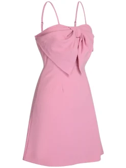 New Retro Stage 1960s Solid Spaghetti Straps Bow Dress Pink