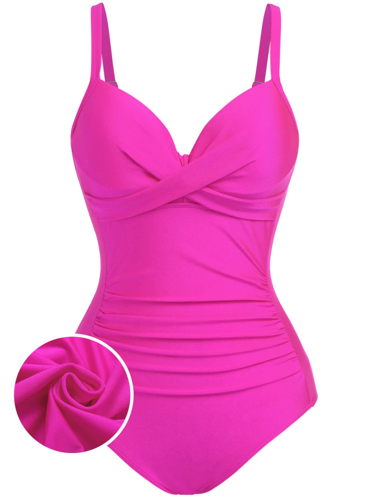 Fashion Retro Stage 1960s Solid Spaghetti Strap Swimsuit Pink