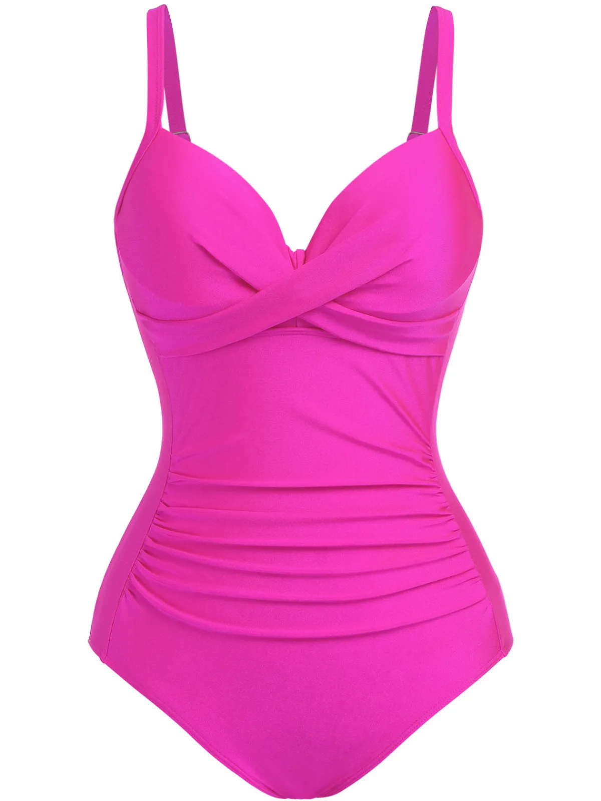 Fashion Retro Stage 1960s Solid Spaghetti Strap Swimsuit Pink