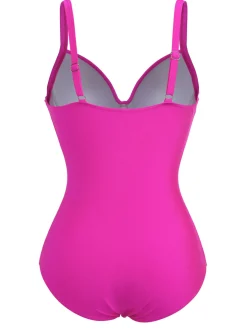 Fashion Retro Stage 1960s Solid Spaghetti Strap Swimsuit Pink