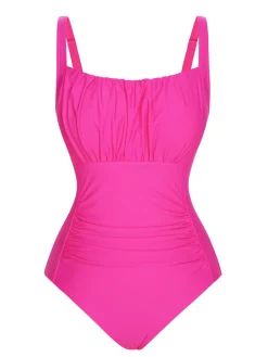 Hot Retro Stage 1940s Solid Wrinkle Strap Swimsuit Pink