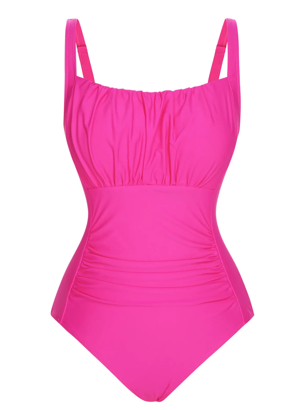Hot Retro Stage 1940s Solid Wrinkle Strap Swimsuit Pink