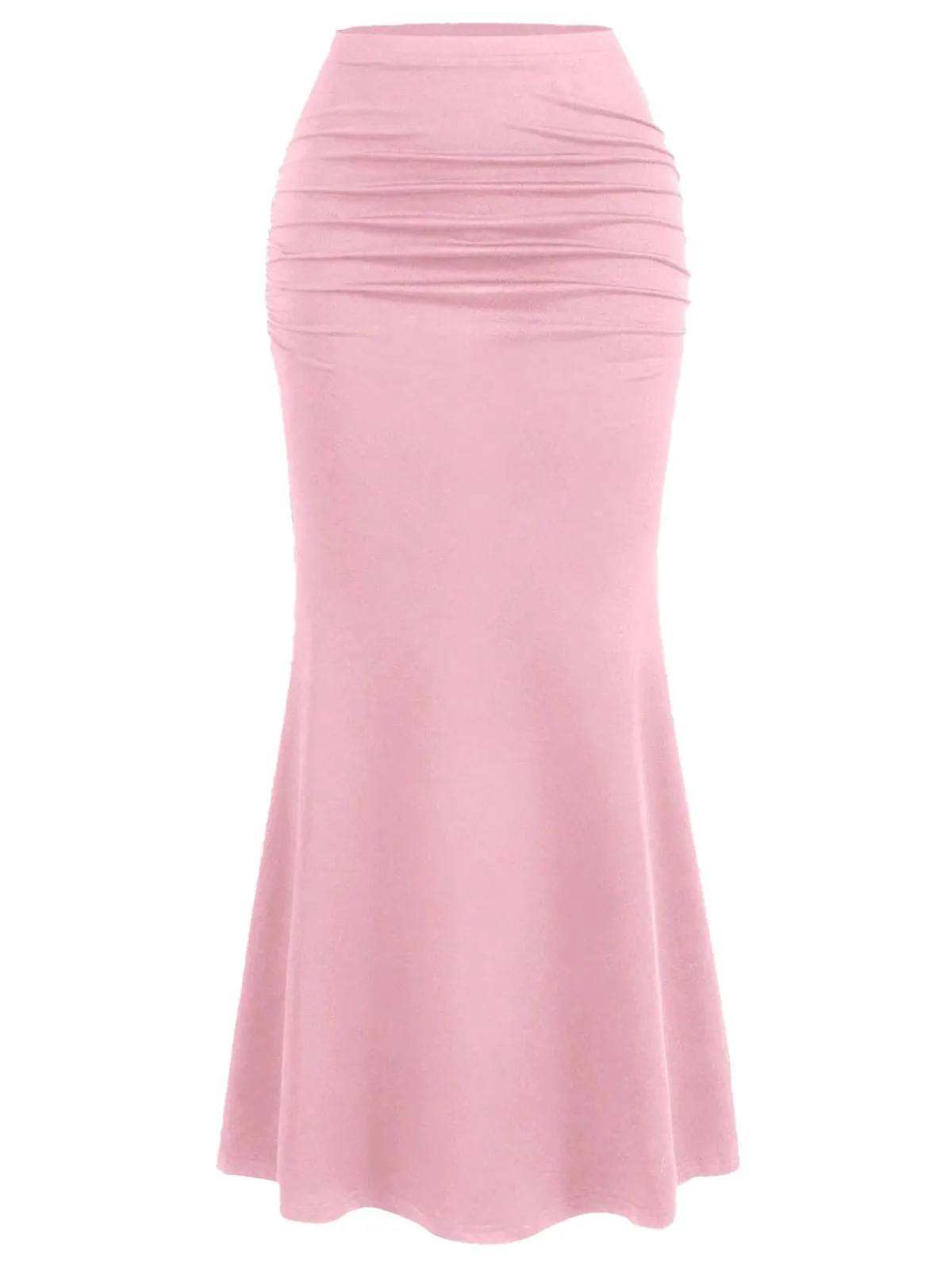 Fashion Retro Stage Pink 1930s Solid Wrinkles Fishtail Skirt Pale Pink