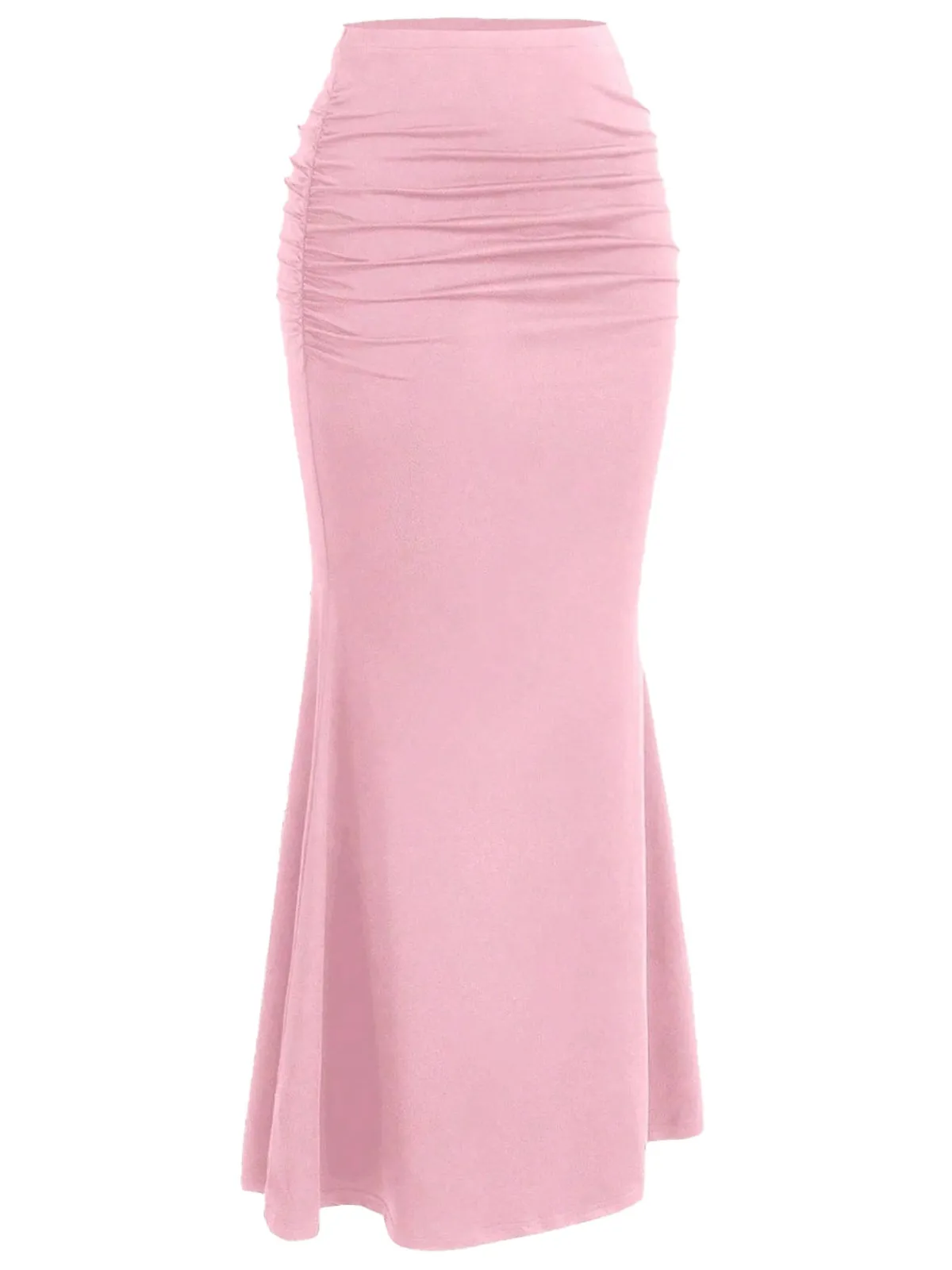 Fashion Retro Stage Pink 1930s Solid Wrinkles Fishtail Skirt Pale Pink