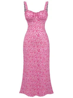 Outlet Retro Stage 1930s Spaghetti Strap Boho Ditsy Floral Dress Pink