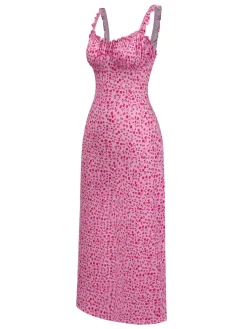 Outlet Retro Stage 1930s Spaghetti Strap Boho Ditsy Floral Dress Pink