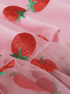 Hot Retro Stage 1950s Spaghetti Strap Bow Strawberry Dress Pink