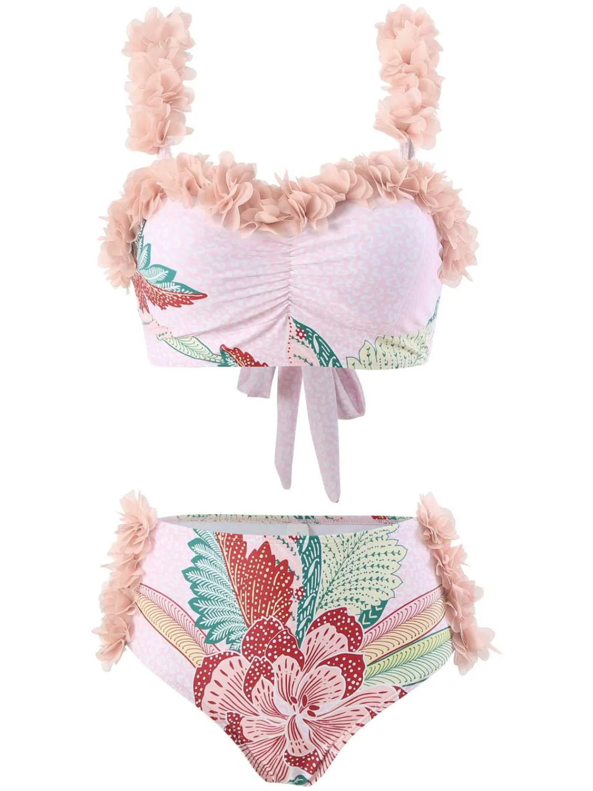 Outlet Retro Stage 1950s Spaghetti Strap 3D Floral Swimsuit Pink