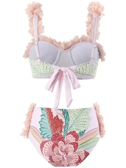 Outlet Retro Stage 1950s Spaghetti Strap 3D Floral Swimsuit Pink