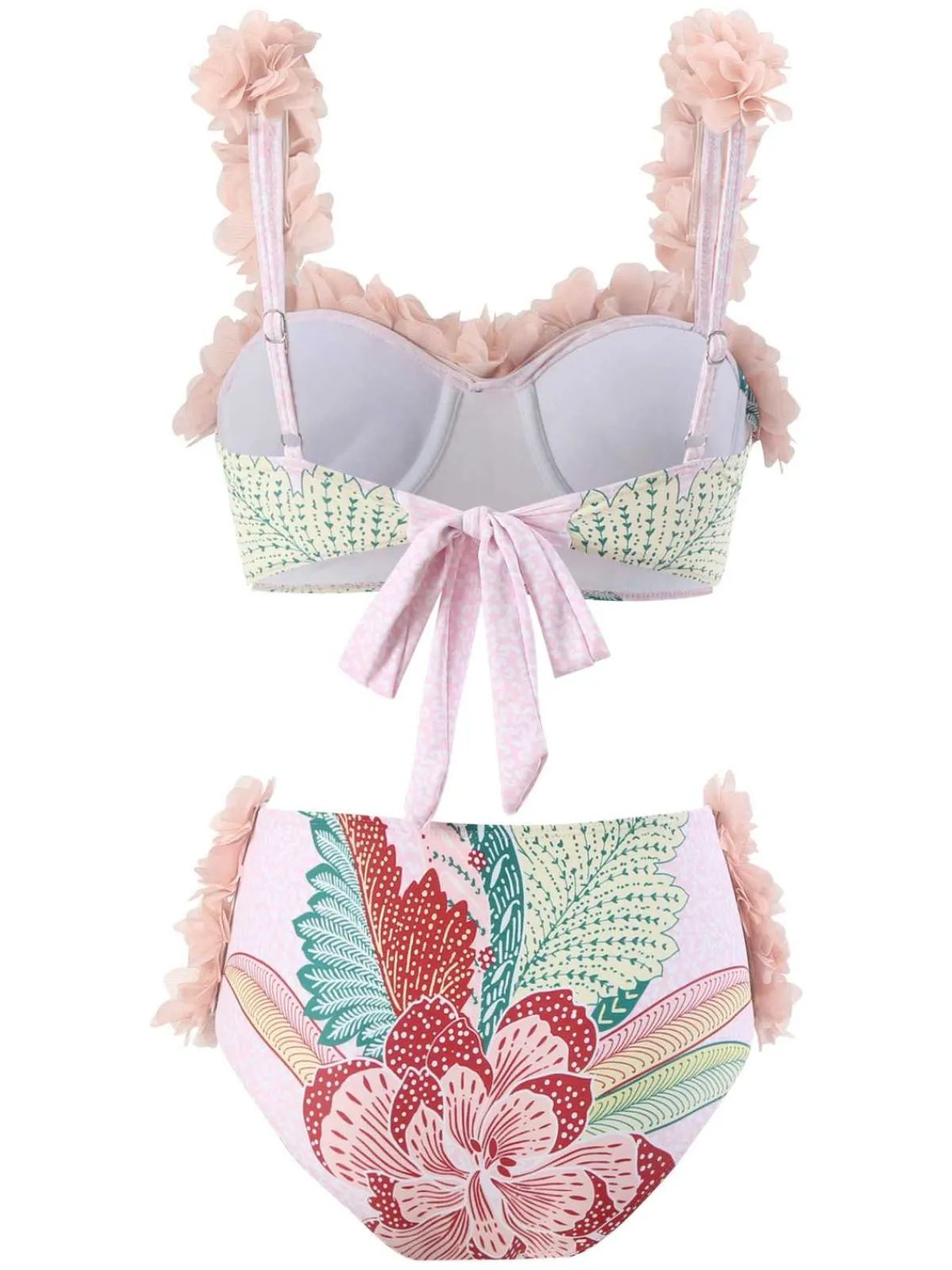 Outlet Retro Stage 1950s Spaghetti Strap 3D Floral Swimsuit Pink