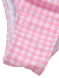 Fashion Retro Stage 1950s Spaghetti Strap Heart Plaids Swimsuit Pink