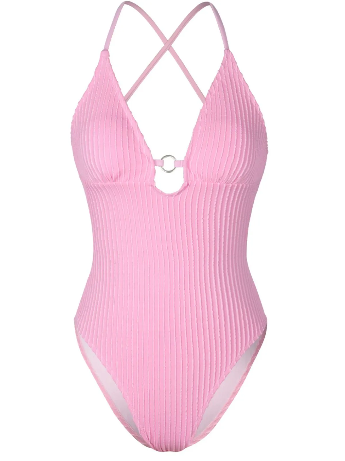 Outlet Retro Stage 1950s Spaghetti Strap High-Leg Solid Swimsuit Pink