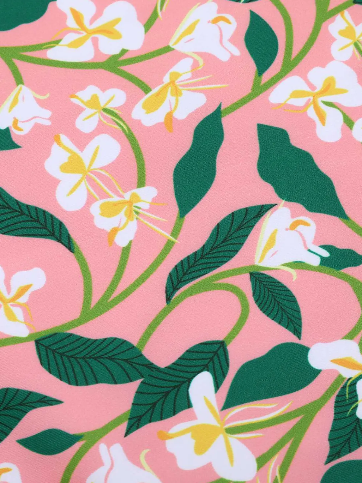 Online Retro Stage 1950s Spaghetti Strap Plants Print Swimsuit Pink