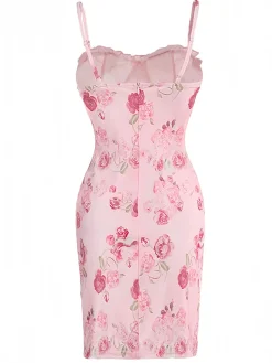Outlet Retro Stage 1960s Spaghetti Strap Roses Nightgown Pink