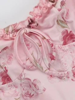 Outlet Retro Stage 1960s Spaghetti Strap Roses Nightgown Pink