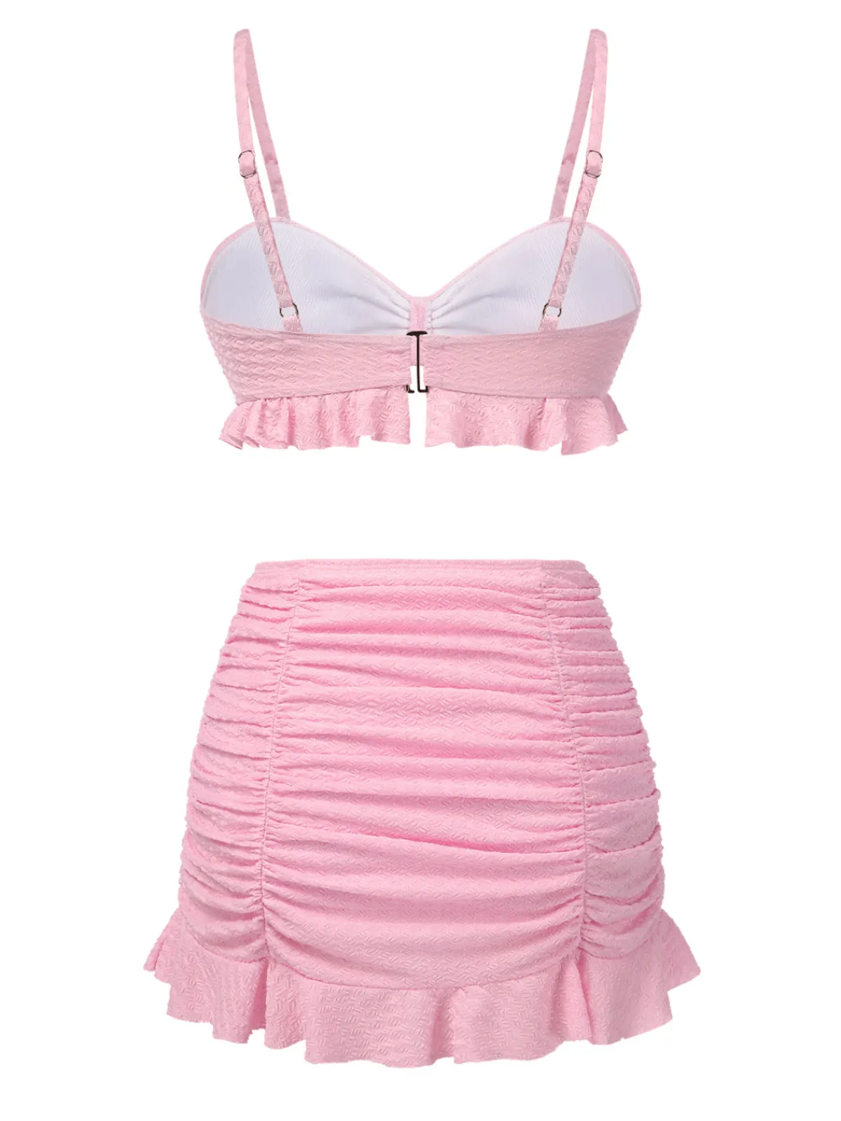 Sale Retro Stage 1950s Spaghetti Strap Ruffle Solid Swimsuit Pink