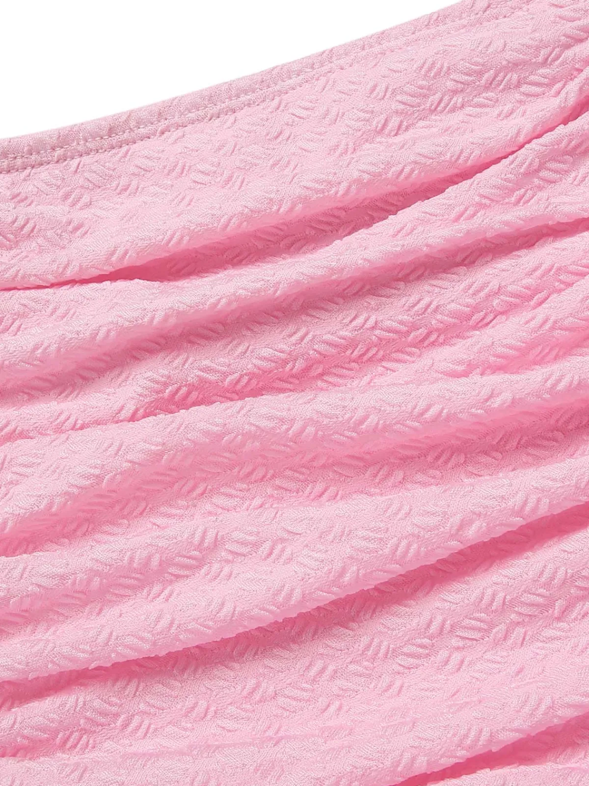 Sale Retro Stage 1950s Spaghetti Strap Ruffle Solid Swimsuit Pink