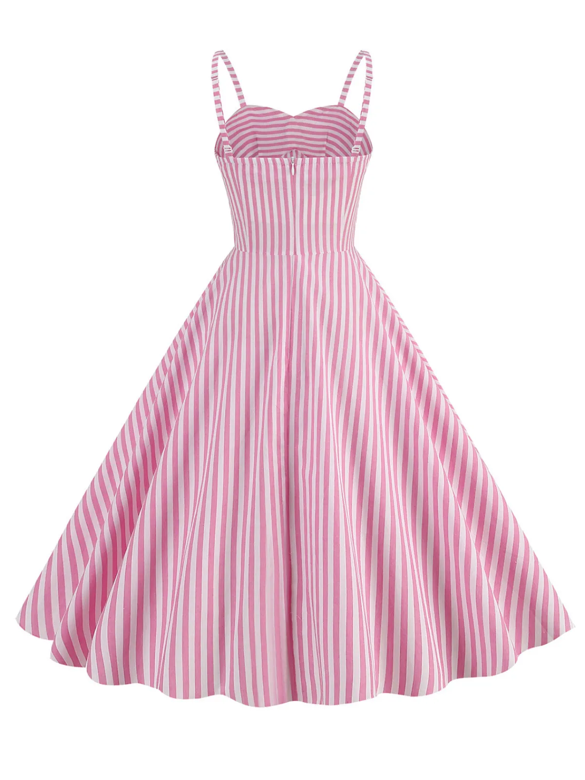 Outlet Retro Stage 1950s Spaghetti Strap Stripes Swing Dress Pink