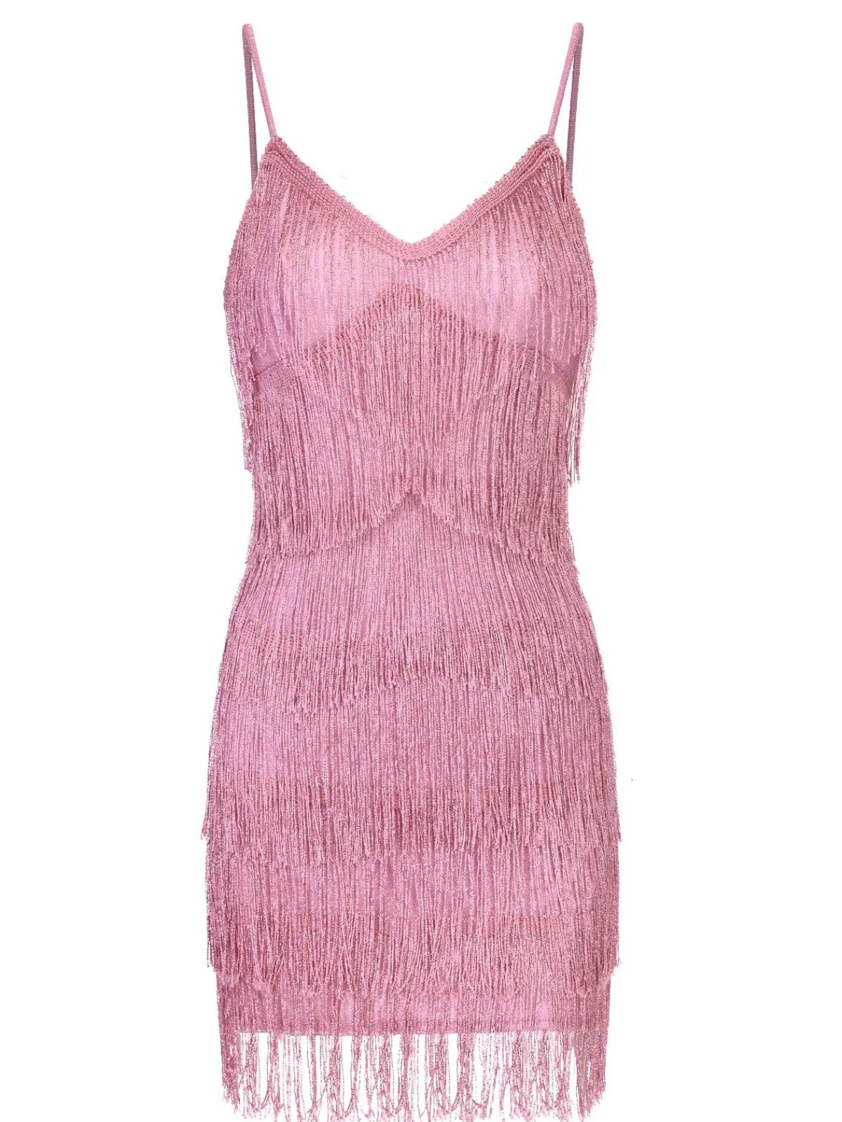 Fashion Retro Stage 1920s Spaghetti Strap V-Neck Fringe Dress Pink
