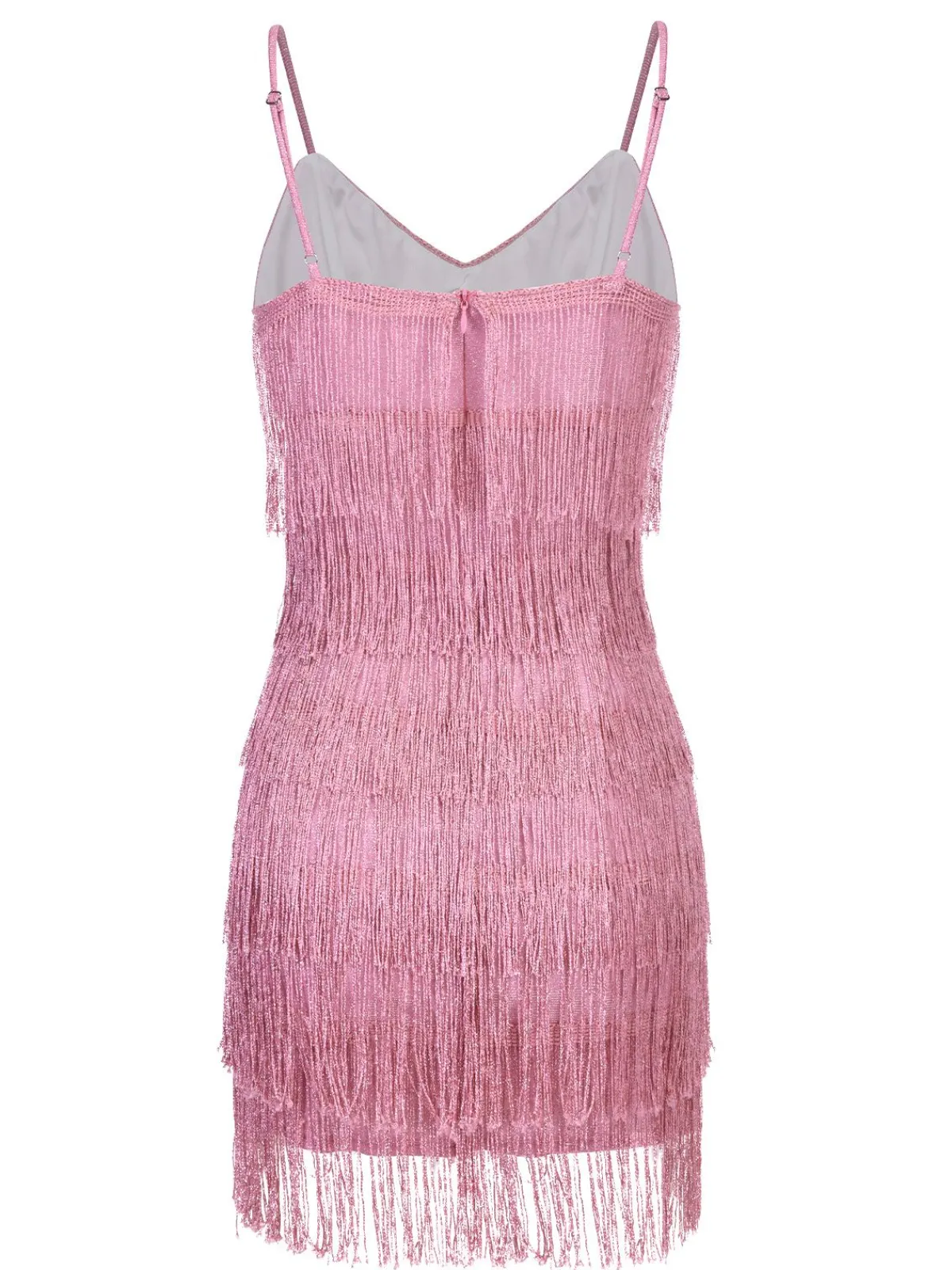 Fashion Retro Stage 1920s Spaghetti Strap V-Neck Fringe Dress Pink