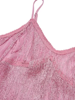 Fashion Retro Stage 1920s Spaghetti Strap V-Neck Fringe Dress Pink