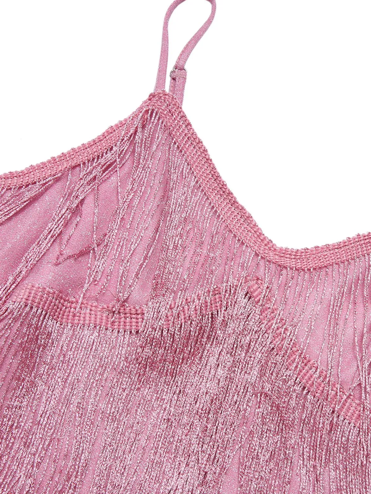 Fashion Retro Stage 1920s Spaghetti Strap V-Neck Fringe Dress Pink
