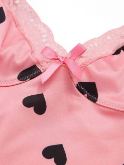 Outlet Retro Stage 1950s Spaghetti Straps Lace Hearts Nightgown Pink