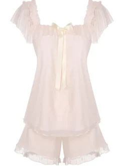 Hot Retro Stage 1950s Square Collar Ribbon Pajamas Pink