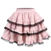 Clearance Retro Stage Pink 1980s Steampunk Lace Trimmed Layered Skirt