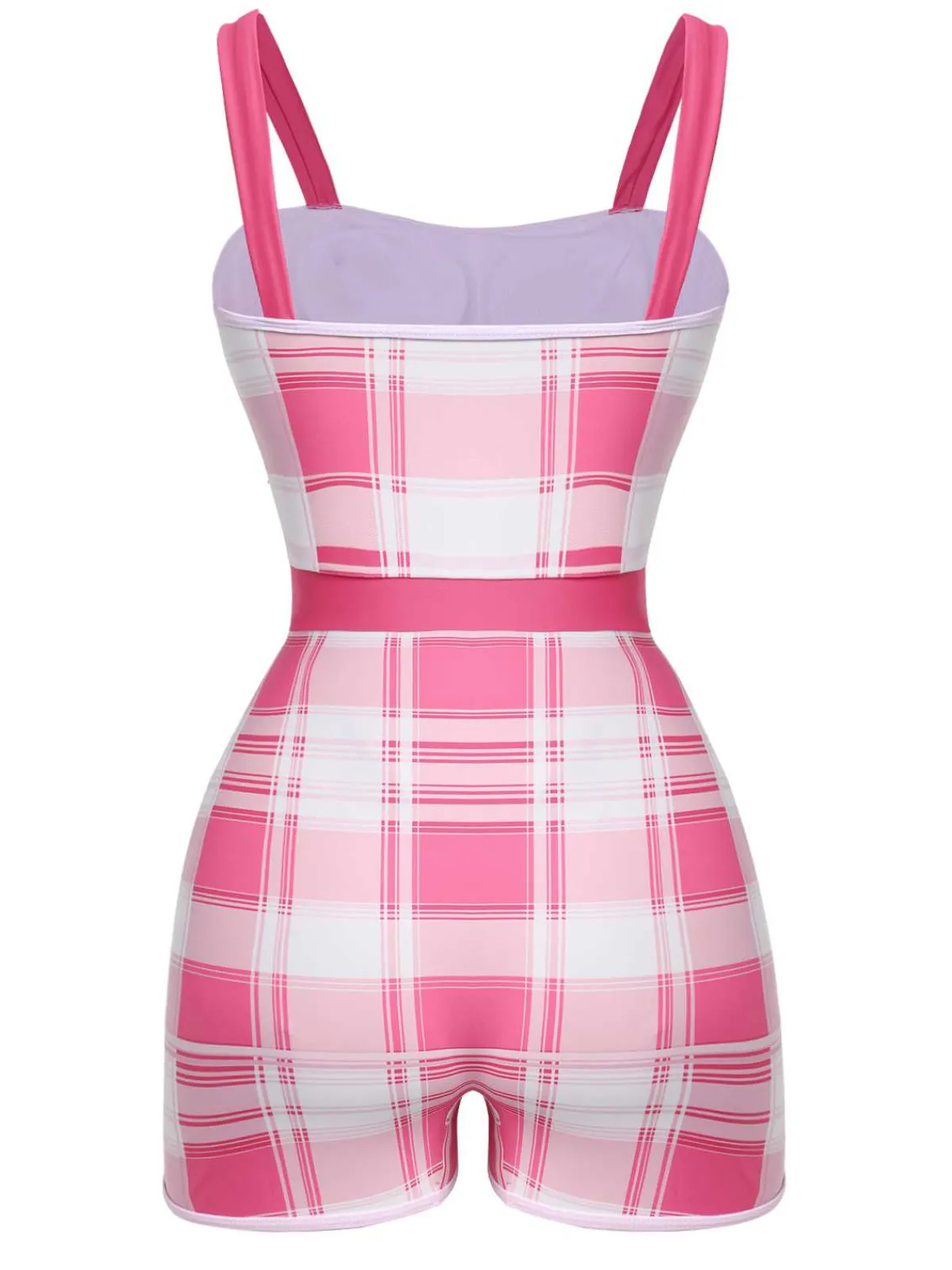 Discount Retro Stage 1950s Strap Plaids Bow One-Piece Swimsuit Pink