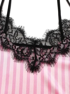 New Retro Stage 1930s Strap Strips Lace Pajama Set Pink