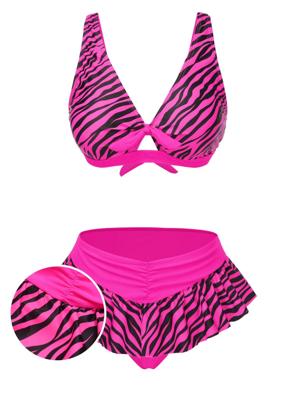 Sale Retro Stage 1950s Strap Zebra Print Bikini Set Pink