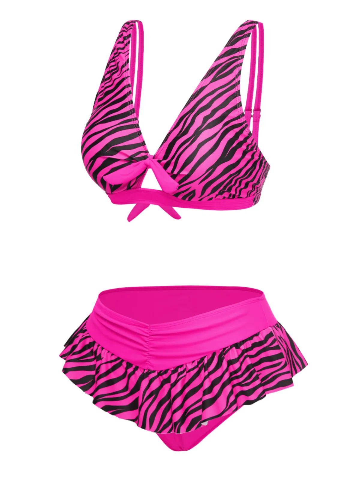 Sale Retro Stage 1950s Strap Zebra Print Bikini Set Pink