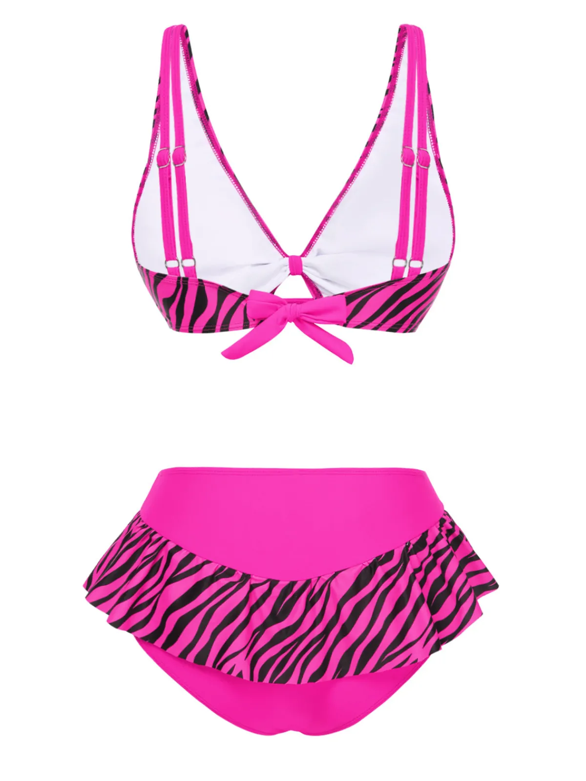 Sale Retro Stage 1950s Strap Zebra Print Bikini Set Pink