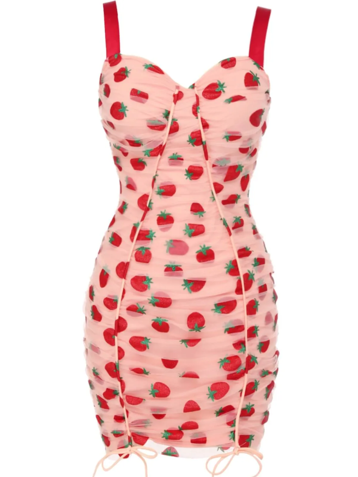 Hot Retro Stage 1960s Strawberry Drawstring Strap Pencil Dress Pink