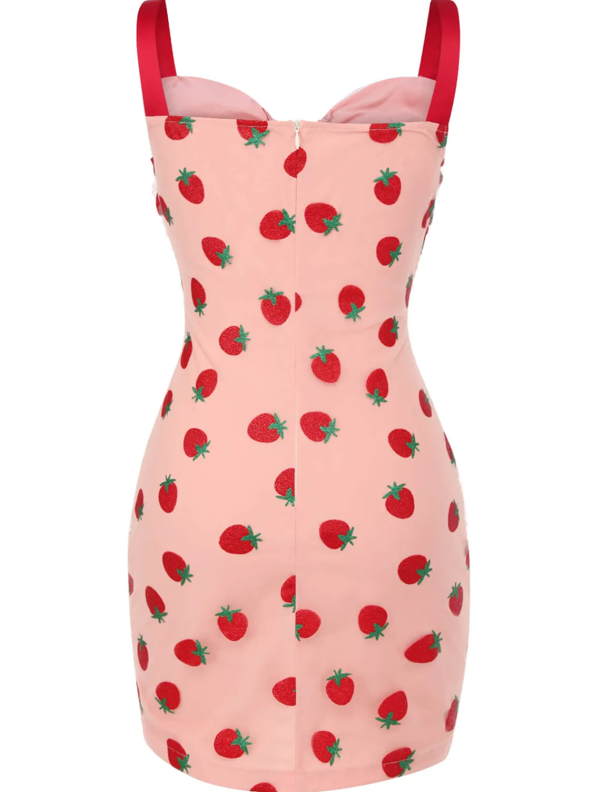 Hot Retro Stage 1960s Strawberry Drawstring Strap Pencil Dress Pink