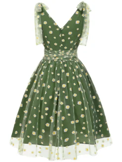 Best Retro Stage Pink 1950s Strawberry Mesh Swing Dress