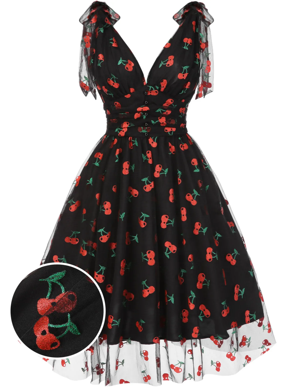 Best Retro Stage Pink 1950s Strawberry Mesh Swing Dress