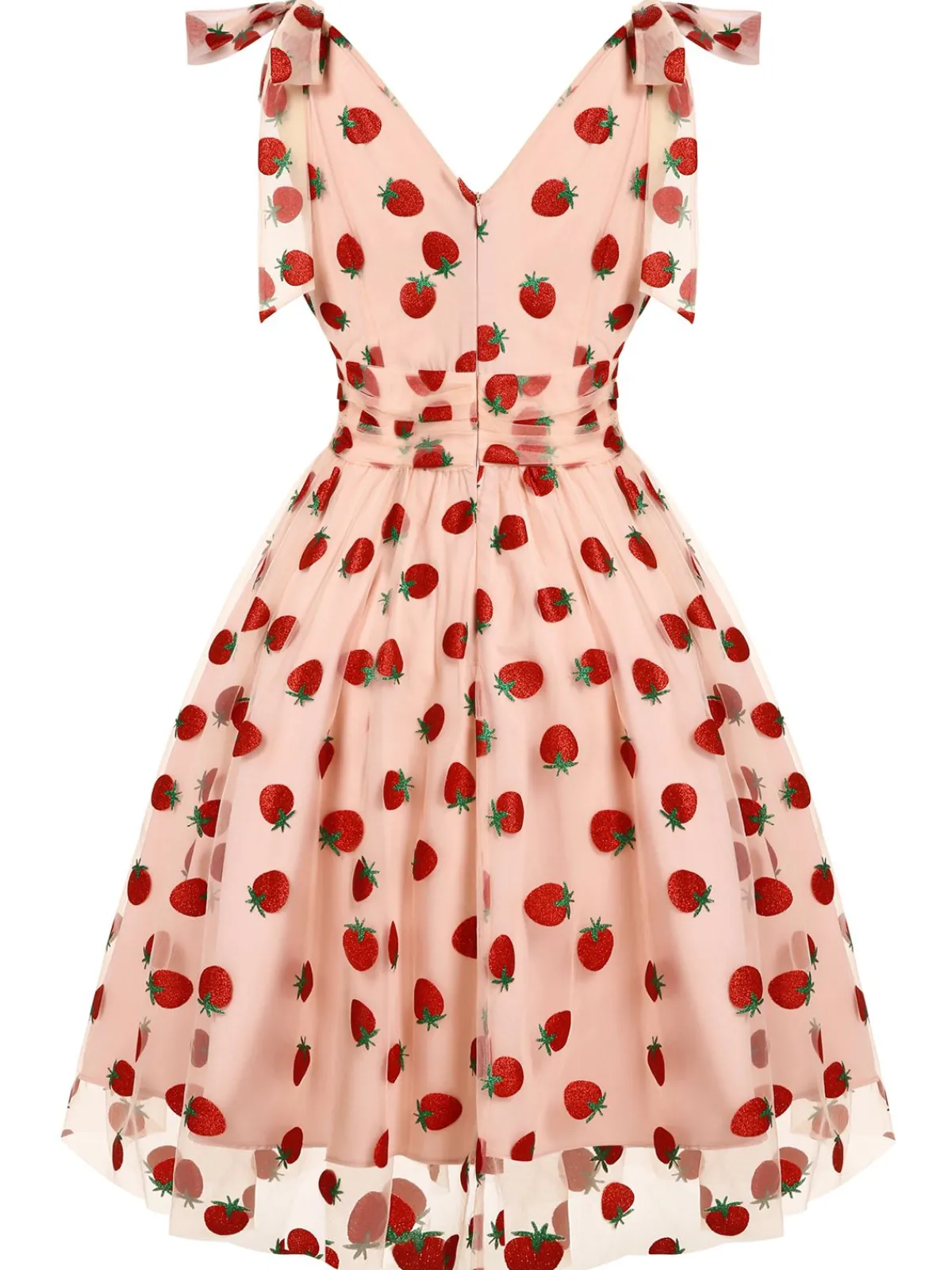 Best Retro Stage Pink 1950s Strawberry Mesh Swing Dress