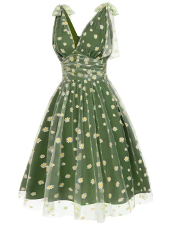 Best Retro Stage Pink 1950s Strawberry Mesh Swing Dress