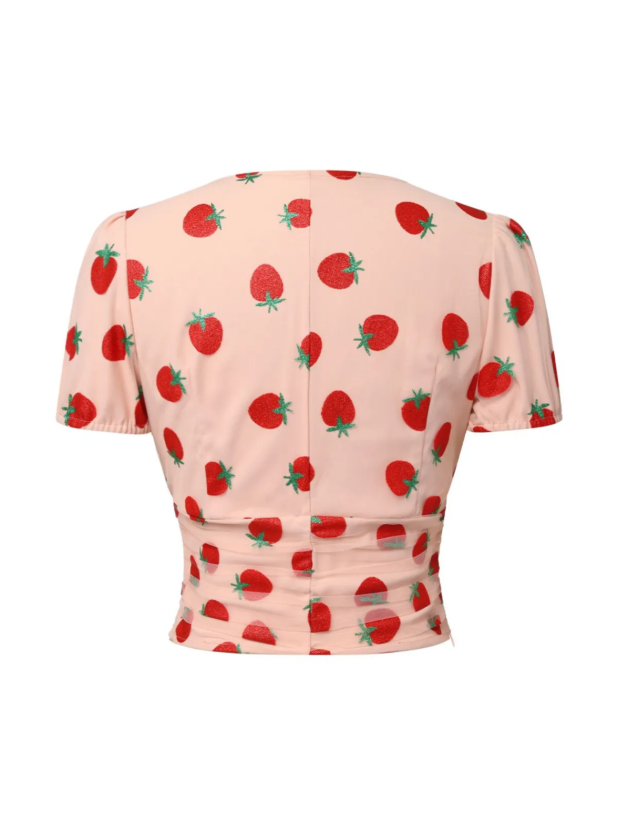 New Retro Stage 1950s Strawberry Mesh V-Neck Top Pink