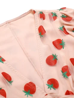 New Retro Stage 1950s Strawberry Mesh V-Neck Top Pink