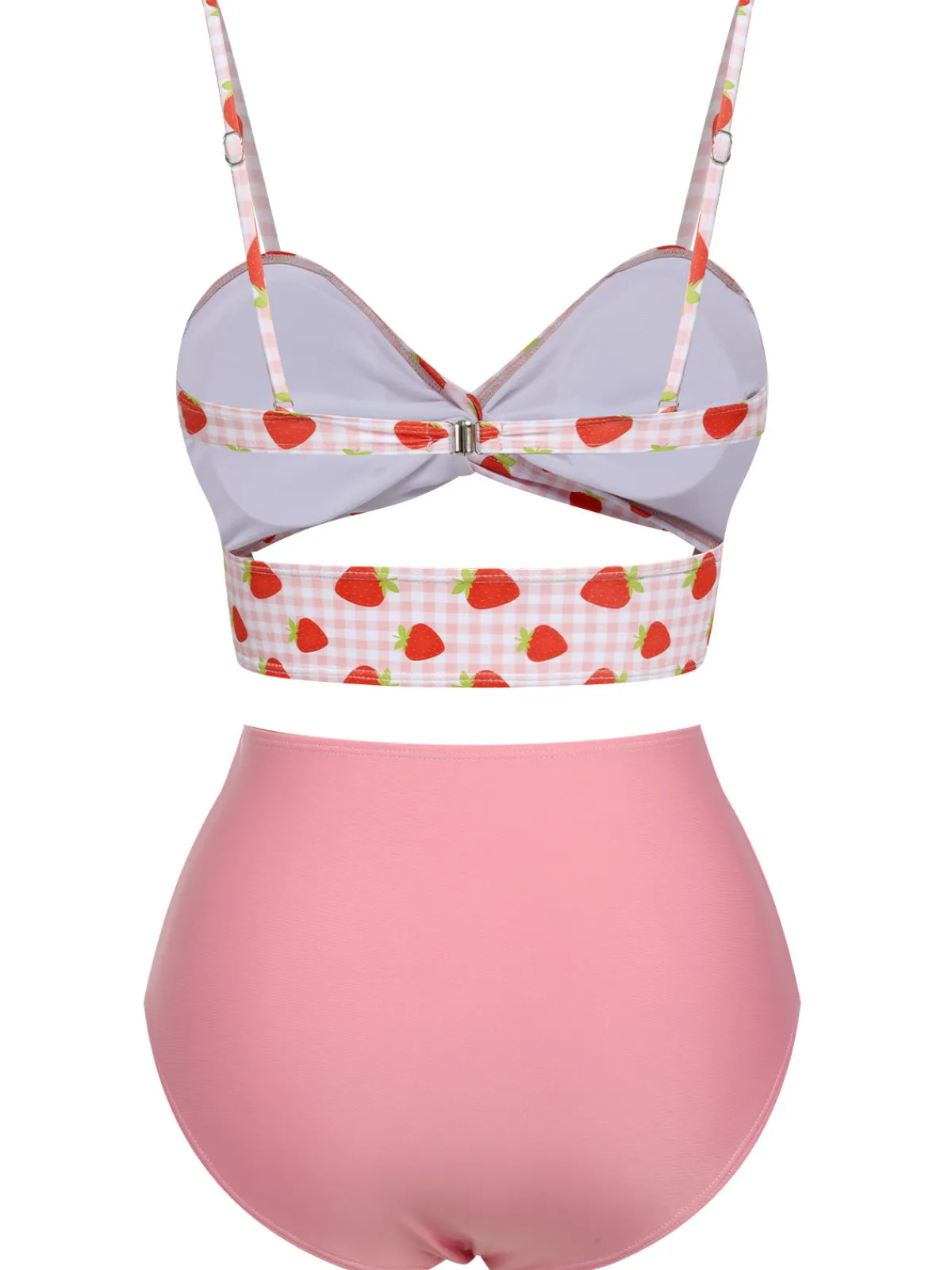 Sale Retro Stage 1960s Strawberry Plaid Halter Swimsuit Pink