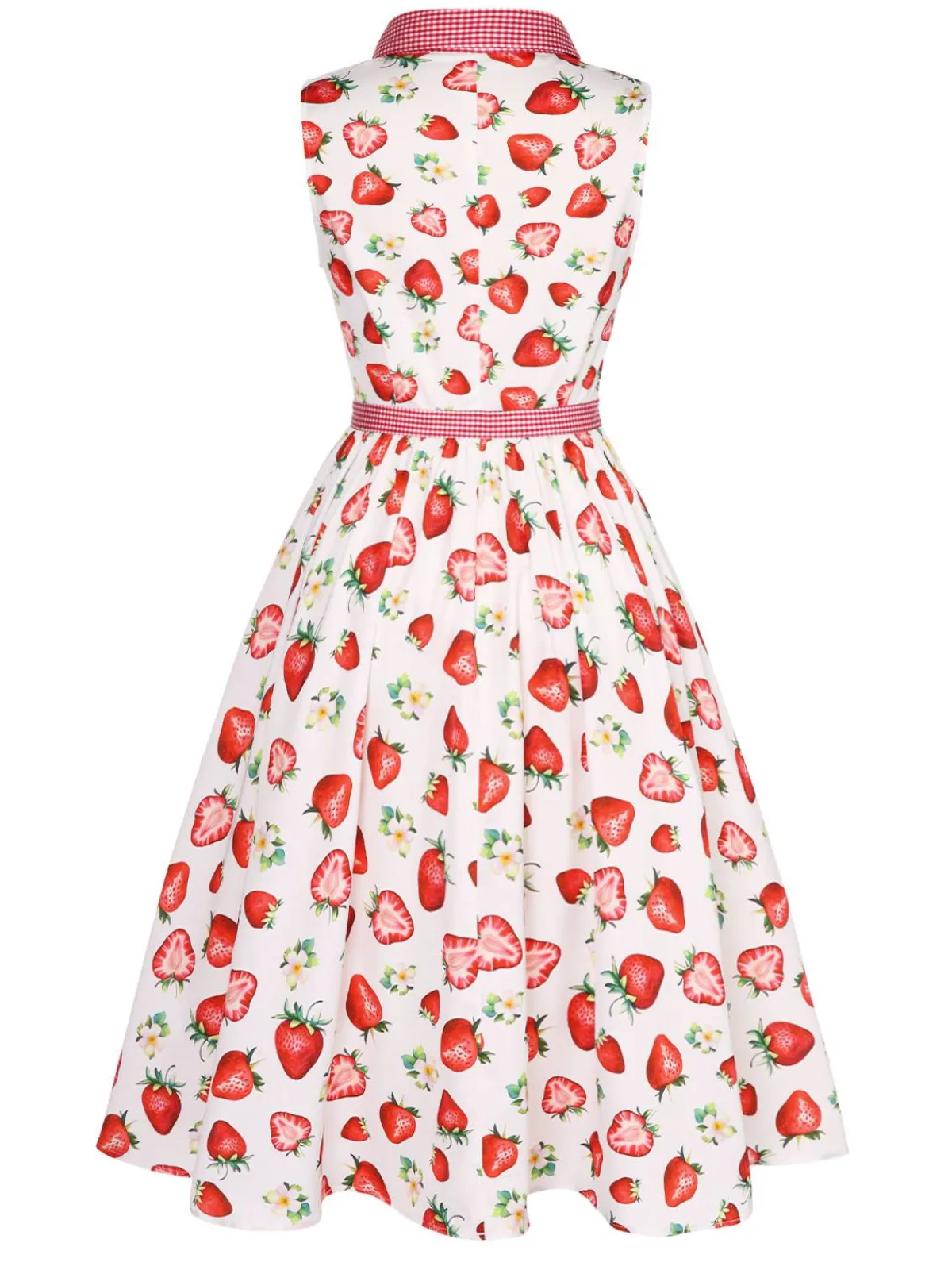 Best Retro Stage 1940s Strawberry Plaid Shirt Collar Dress Pink