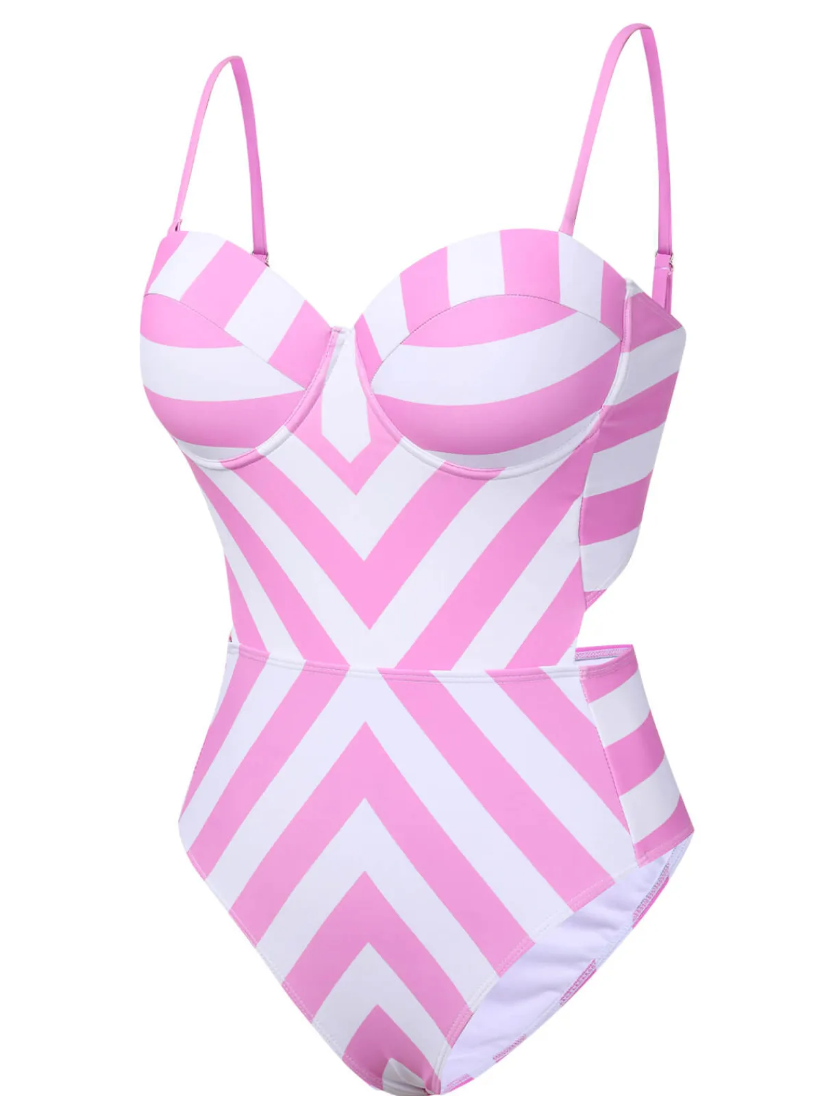 Outlet Retro Stage 1940s Striped Bandeau One-Piece Swimsuit Pink